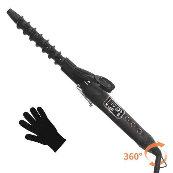 KIPOZI 1" Spiral Curling Wand Hair Curler Iron for Short and Long Hair, 25mm Ceramic Hair Curling Wand Iron with 15 Adjustment Temp for Bouncy Curls or Big Wave, Dual Voltage