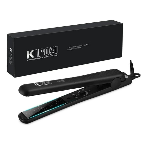 KIPOZI 1 inch Flat Iron Professional Hair Straighteners Ceramic Plates Straightens & Curls Adjustable Temp Dual Voltage Black