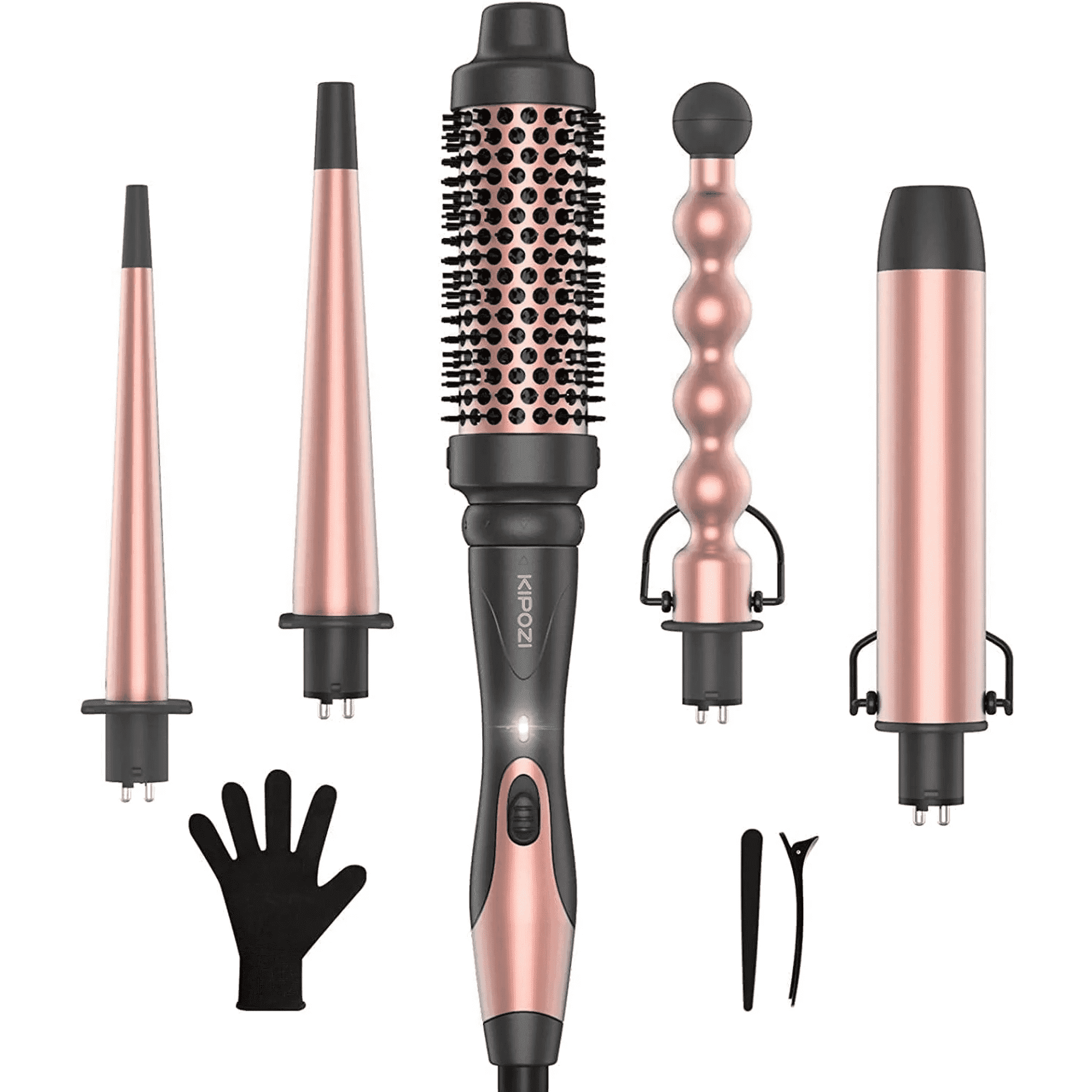 KIPOZI 5 in 1 Curling Wand Set, Multi Curl, Curling Iron Set with Thermal Brush and 4 Interchangeable Ceramic Curling Wand, Instant Heat Up Wand Curling Iron, Rose Gold