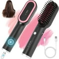 thumbnail image 1 of KIPOZI Hair Straightener Brush, Cordless Hair Straightener Brush Portable Hot Comb Straightener, USB Rechargeable & 3 Temp Settings & Anti-Scald, Black, 1 of 8