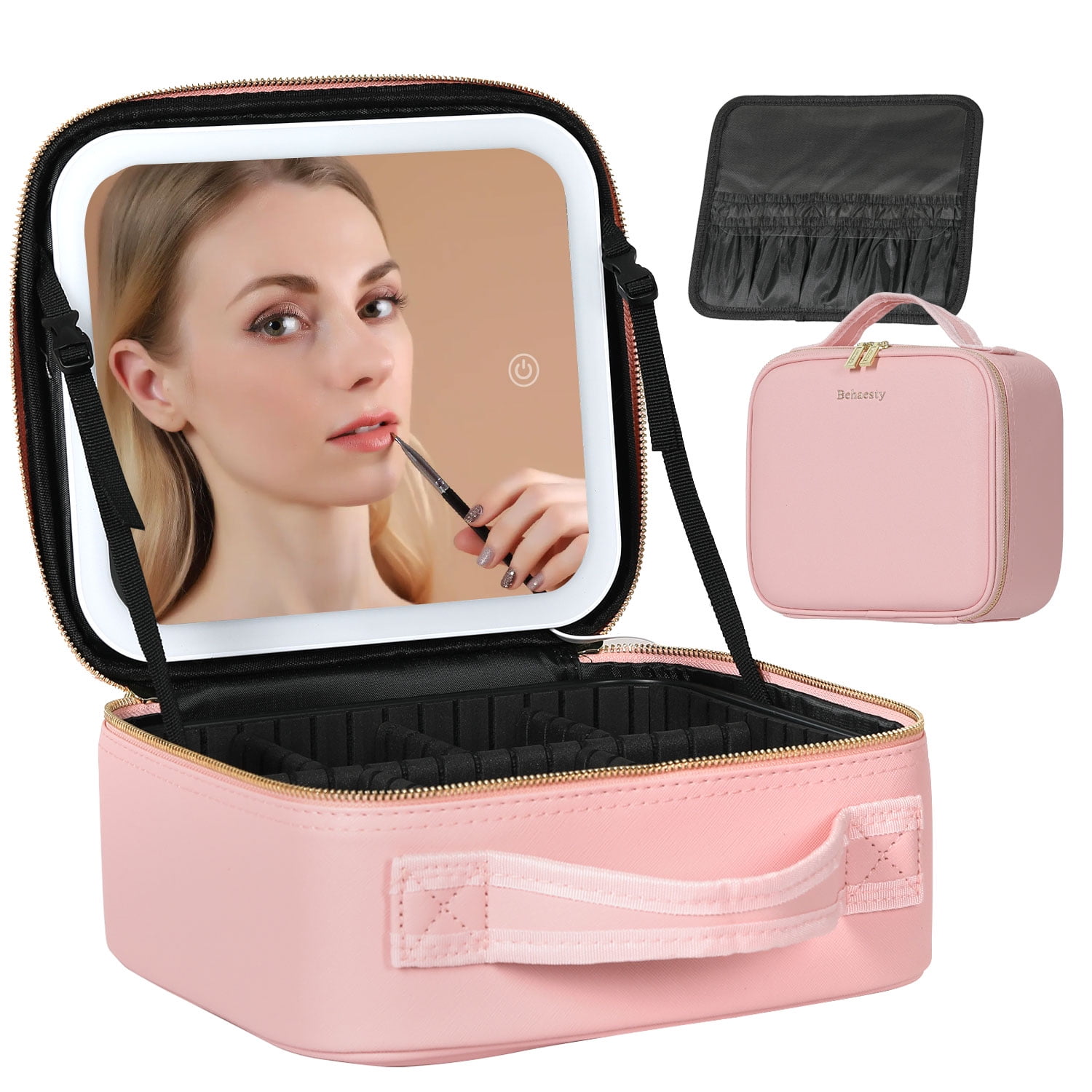 KIPOZI Makeup Bag with LED Lighted Mirror, Cosmetic Bag with Adjustable