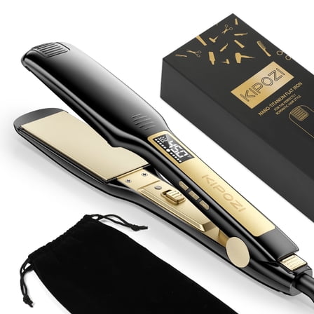 KIPOZI Hair Straightener Flat Iron with Ionic Technology, 1.75” Floating Titanium Plates, Anti-Frizz & Anti-Static, 15 Temp Settings, Fast Heat-Up, for All Hair Types, Black