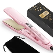 KIPOZI Hair Straightener Flat Iron with Ionic Technology, 1.75” Floating Titanium Plates, Anti-Frizz & Anti-Static, 15 Temp Settings, Fast Heat-Up, for All Hair Types, Pink