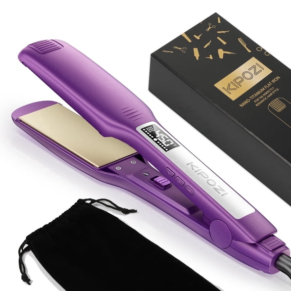 KIPOZI Hair Straightener Flat Iron with Ionic Technology, 1.75” Floating Titanium Plates, Anti-Frizz & Anti-Static, 15 Temp Settings, Fast Heat-Up, for All Hair Types, Purple
