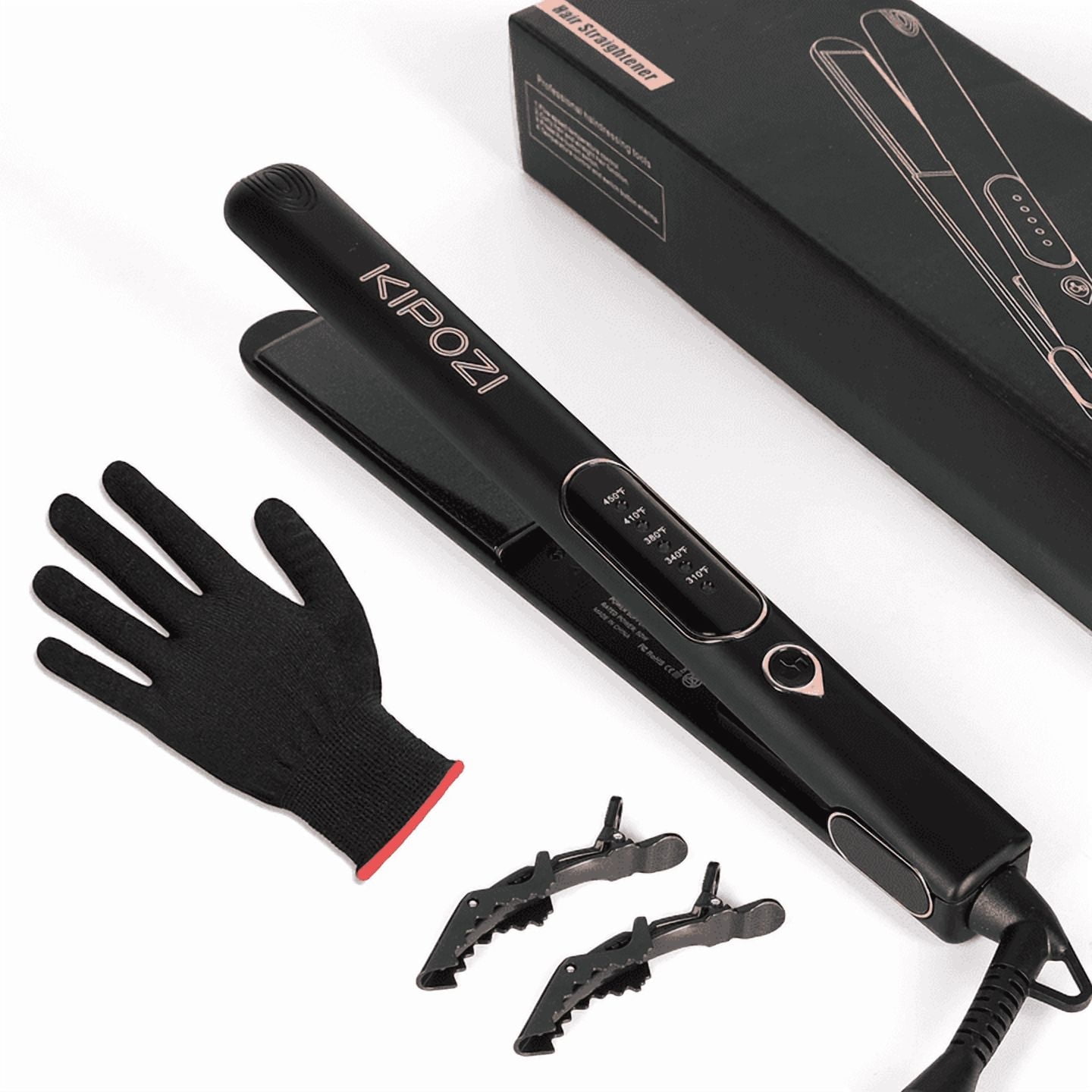KIPOZI Professional 1" Tourmaline & Ceramic 2 in 1 Flat Iron Hair Straightener, Ionic, Black