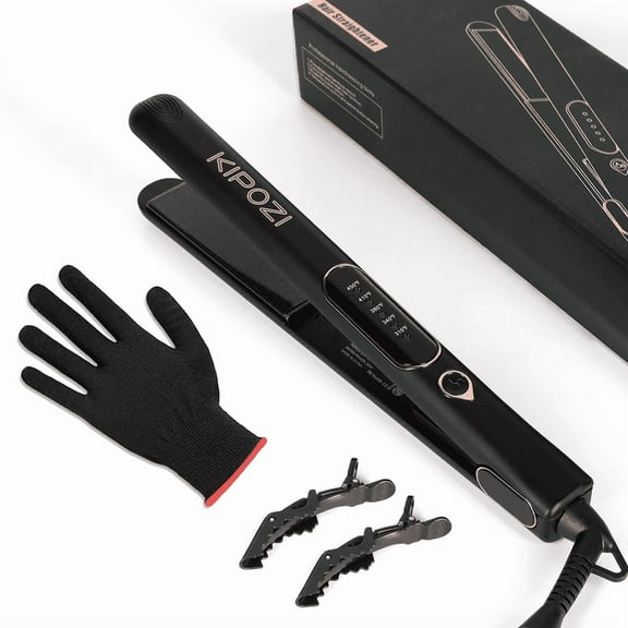 KIPOZI Professional 1" Tourmaline & Ceramic 2 in 1 Flat Iron Hair Straightener, Ionic, Black