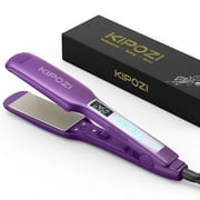 KIPOZI Professional Hair Straightener Titanium Flat Iron with Digital LCD Display Dual Voltage Instant Heating Curling Iron Gift