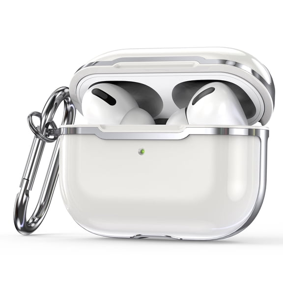 KIQ Armor AirPods Pro Case Cover Hard Protective Cover w/ Keychain for Women Men for Apple Airpod Pro Case Airpodpro Silver Trim [White/Silver]