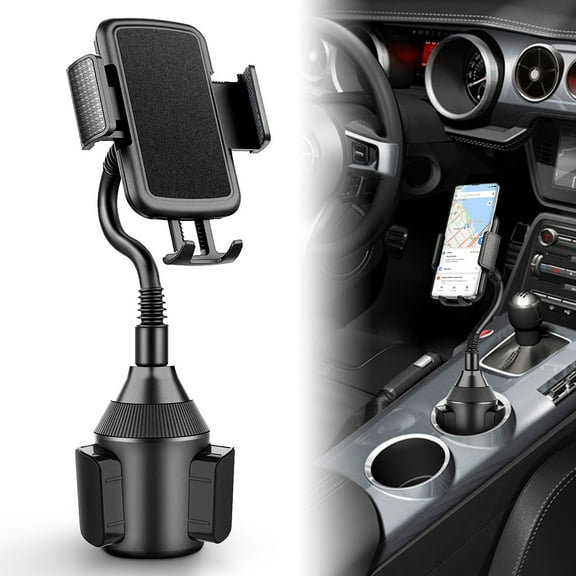 KIQ Car Cup Holder Phone Mount, Universal Adjustable Viewing angle Cup Holder Cradle Car Mount 360 Degree Rotatable, (Goose Neck) Fit For iPhone 11/11 Pro XS XR XS Max X 8 8 Plus 7 7+ 6s, Galaxy