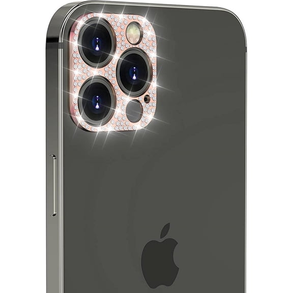 KIQ Cute Stylish Crystal Bling Back Camera Protector, Case Friendly, Self-Adhesive (Lens not covered) For Apple iPhone 12 Pro 6.1 2020 (Rose Gold)