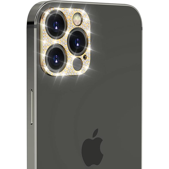KIQ Cute Stylish Crystal Bling Back Camera Protector, Case Friendly, Self-Adhesive (Lens not covered) For Apple iPhone 12 Pro 6.1 2020 (Yellow Gold)