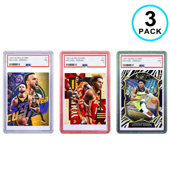 KIQ Flexible TPU Bumper Guard Protector Case Cover Sleeve for PSA Graded Collectible Slabs Trading Cards - EMBEDDED TRANSLUCENT SPARKLE GLITTER DESIGN + ACRYLIC BACKPLATE - 3 COLORS SET