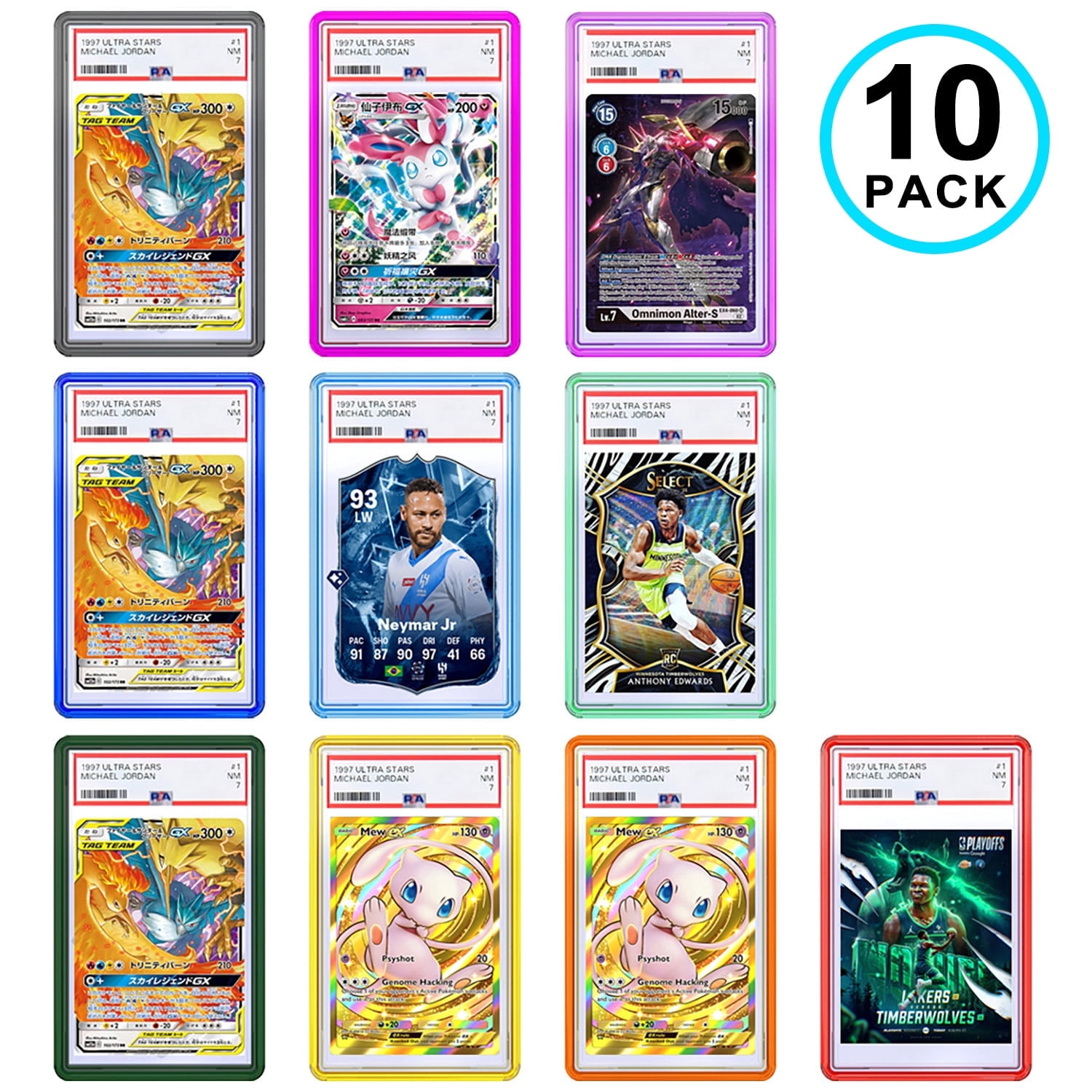 KIQ Flexible TPU Bumper Guard Protector Case Cover Sleeve for PSA Graded Collectible Slabs Trading Cards+ ACRYLIC BACKPLATE: 10 COLORS SET