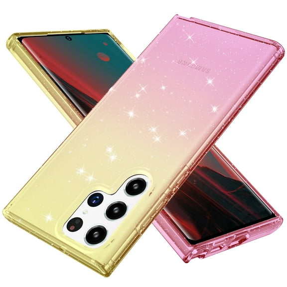 KIQ Gradient TPU Series For Samsung Galaxy S22 Ultra Case Sparkly Bling Glitter Slim Protective S22 Ultra Case For Samsung Galaxy S22 Ultra 2022 (Yellow/Pink)