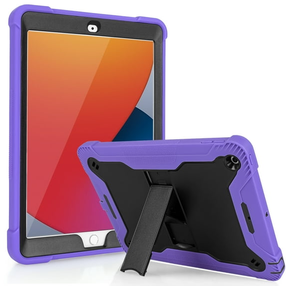 KIQ Guardian iPad 9th Generation Case, for iPad 8th/7th Generation 10.2 Inch iPad Case 2021/2020/2019, Shockproof Hard With Kickstand for Kids Men & Women, iPad 9 8 7 Gen - Black Purple