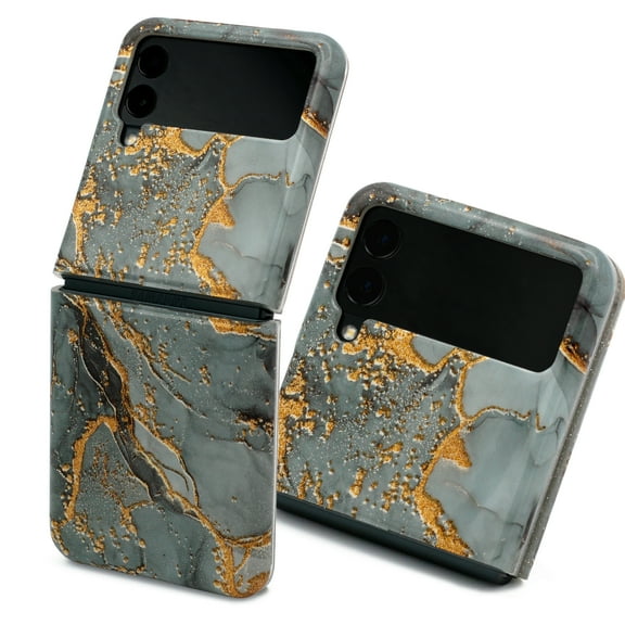 KIQ Marble Series Samsung Z Flip 3 5g Case Cute Glitter 2-Tone Drop Protection Phone Case For Samsung Galaxy Z Flip 3 Case (Marble Grey)