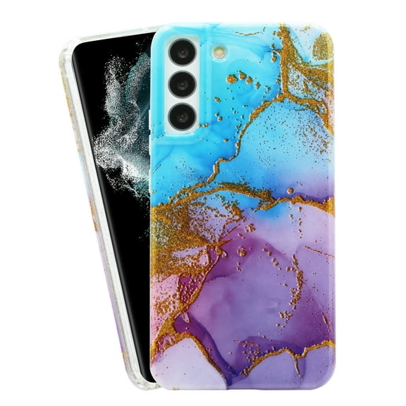KIQ Marble TPU Series For Samsung Galaxy S22 Case Soft Shockproof Marble Glittery Protective S22 Case For Samsung Galaxy S22 2022 (Blue Purple)