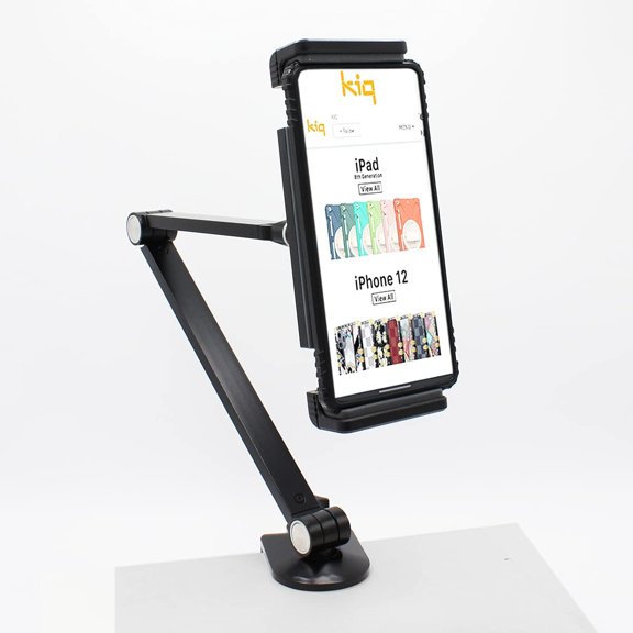 KIQ Premium Universal Cellphone Tablet Side Table Clamp Mount, 360 Degree Rotatable, Long Metal Arm Bracket [Black]