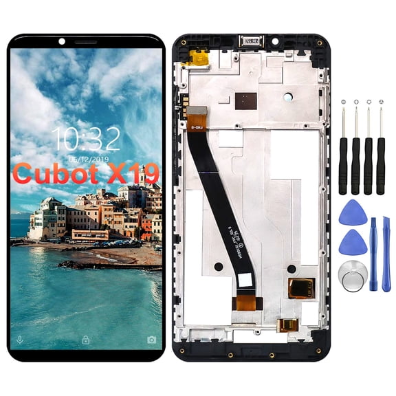 KIQ Replacement LCD Screen Full Assembly with Digitizer Compatible with Cubot X19 (With Frame)