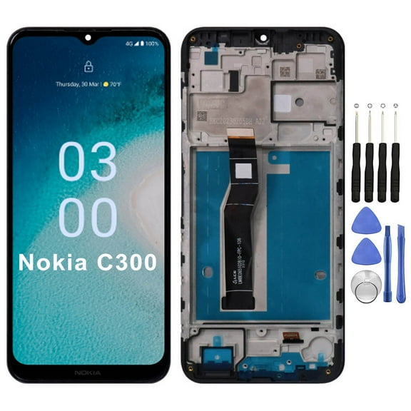 KIQ Replacement LCD Screen Full Assembly with Digitizer Compatible with Nokia C300(With Frame)(Original)