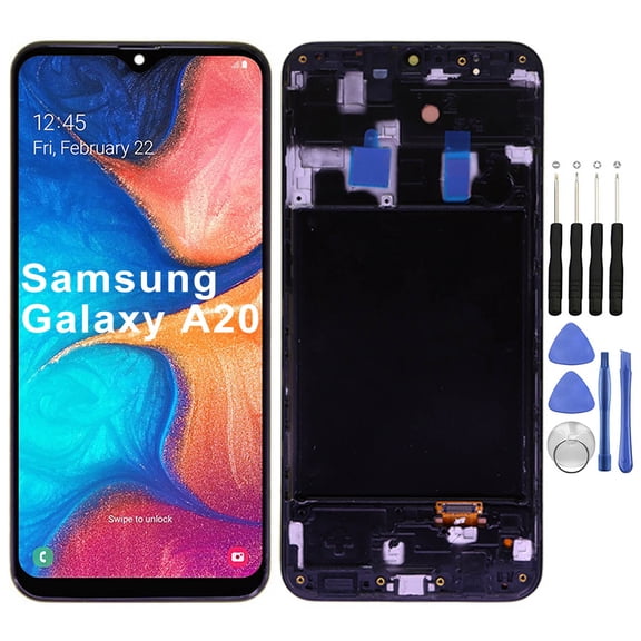 KIQ Replacement LCD Screen Full Assembly with Digitizer Compatible with Samsung Galaxy A20 With Frame(Original Size 1:1)(Premium)