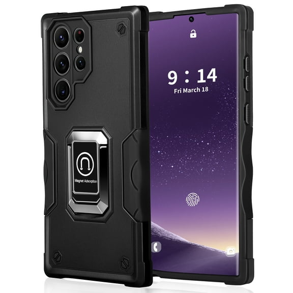 KIQ Robitic TPU Series for Samsung Galaxy S22 Ultra Case Shockproof Magnetic Holder w/ Kickstand Protective S22 Ultra Case for Samsung Galaxy S22 Ultra 2022 (Black)