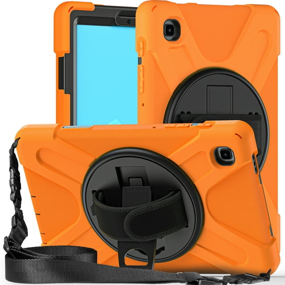 KIQ Samsung Galaxy Tab A7 Lite Case 8.7'' With Screen Protector with Rotating Hand Strap Kickstand Samsung Galaxy Tab A7 Lite Tablet Case Kid Proof 2021 SM-T220/T225/T227 - Orange