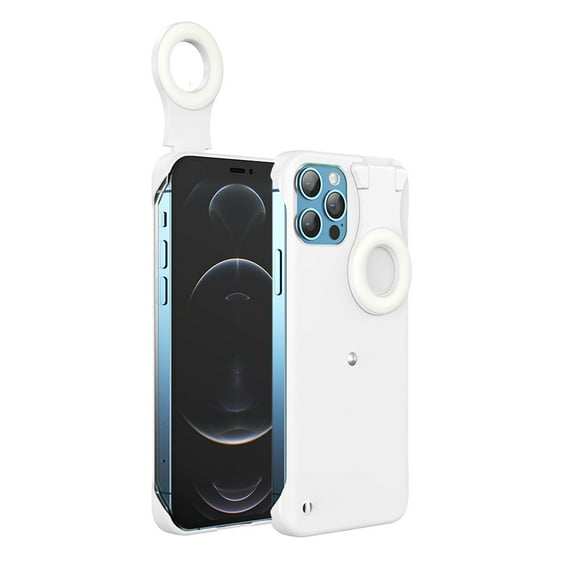 KIQ Selfie Ring Light Case Cover Anti-Scratch Full-Body Slim and Lightweight For iPhone 12 / 12 Pro (White)