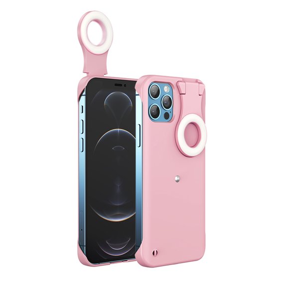 KIQ Selfie Ring Light Case Cover Anti-Scratch Full-Body Slim and Lightweight For iPhone 12 Pro Max (Hot Pink)