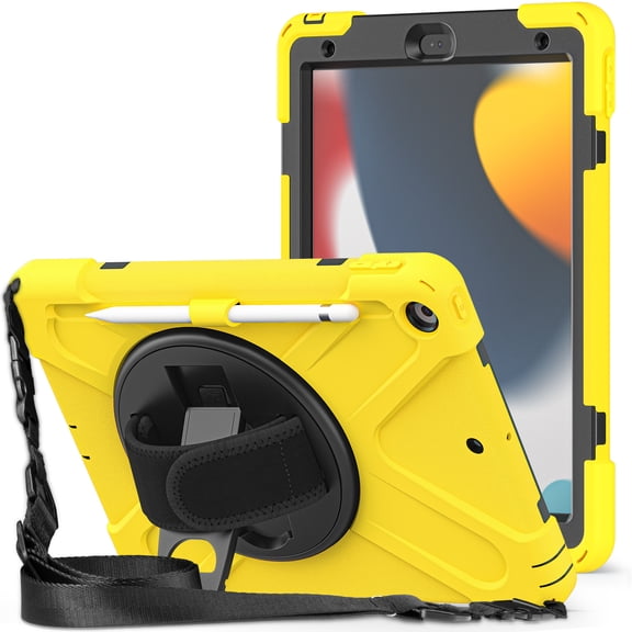 KIQ Shield 10.2 inch iPad Case 9th Generation, iPad 8th & 7th Generation Case 2021/2020/2019, Heavy Duty Rugged Protective Cover for iPad 9 8 7 Gen 10.2 Inch iPad Case for Kids - Yellow