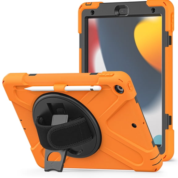 KIQ Shield 10.2 inch iPad Case 9th Generation, iPad 8th & 7th Generation Case 2021/2020/2019, Heavy Duty Rugged Protective Cover for iPad 9 8 7 Gen 10.2 Inch iPad Case for Kids - Orange