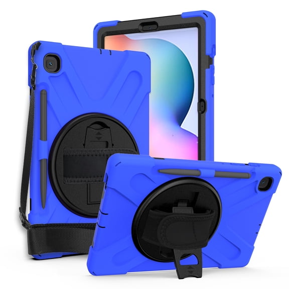 KIQ Shield Series Galaxy S6 Lite Case , Heavy Duty Tablet Shockproof Rugged Cover W/Stand Shoulder Strap for Samsung Galaxy Tab S6 Lite Case 10.4-inch 2022/2020 P610/P613/P615/P619 [Dark Blue]