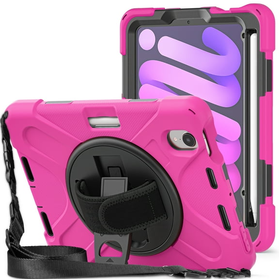 KIQ Shield Series Rugged Case for IPad Mini 6 Case/iPad Mini Case 6th Generation 2021 8.3 Inch Cover - Hot Pink
