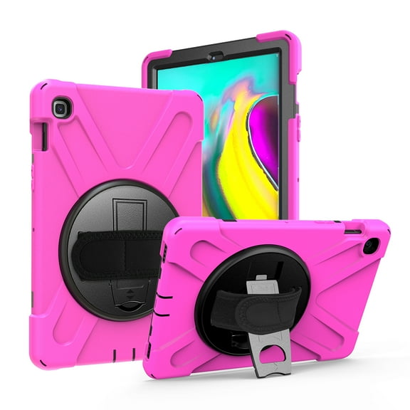 KIQ Shield Series Samsung Tab A 10.1 Case T510/T515 2019 Shockproof Rugged Cover 360 Kickstand, Hand Strap & Shoulder Strap for Galaxy Tab A 10.1 Inch SM-T510/SM-T515 [Hot Pink]