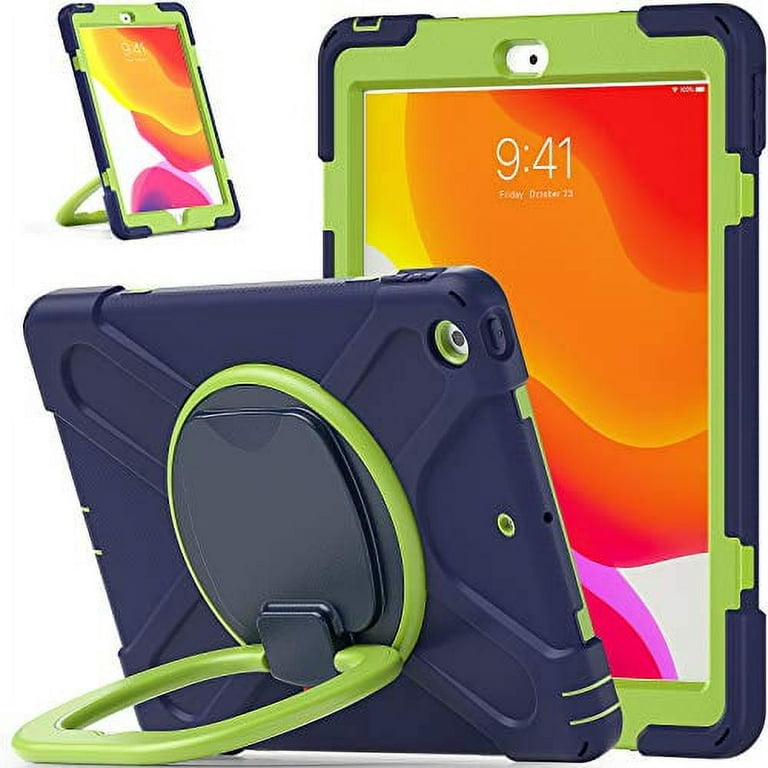 KIQ iPad 10.2 7th 8th Gen Case, Heavy Duty Protection Shield Case for Apple  iPad 10.2 [Dark Blue Lime Green]