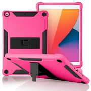 KIQ iPad 10.2 9th 8th 7th Gen Case, Heavy Duty Silicone Kickstand Cover for Apple iPad 10.2 7th 8th Generation [Black Hot Pink]