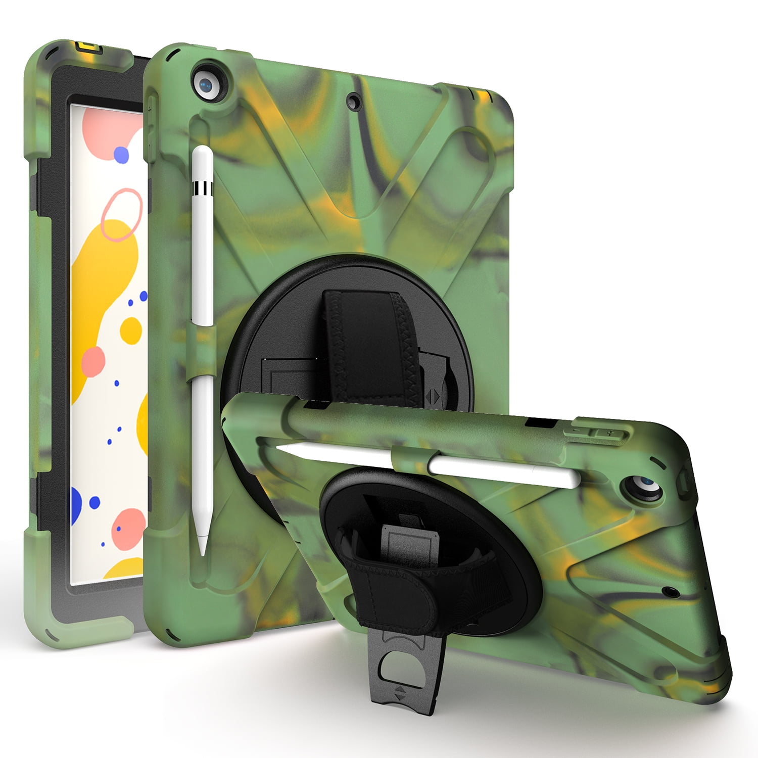 KIQ iPad 8th 7th Generation Case 10.2 inch 2019/2020, Shockproof Rugged Military Grade Case for Apple iPad 10.2 7th/8th Gen [Camouflage]