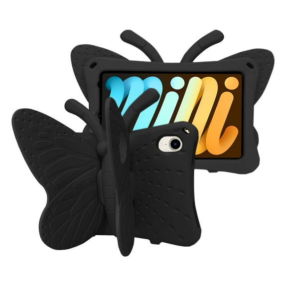 KIQ iPad Mini 6 Case 2021, Heavy Duty Full Body Protection Cute Butterfly Cover for Apple iPad Mini 6th Gen [Black]