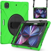 KIQ iPad Pro 12.9 Case, Heavy Duty Shield Case Shoulder Strap for Apple iPad Pro 12.9 5th Gen [Shield Green]