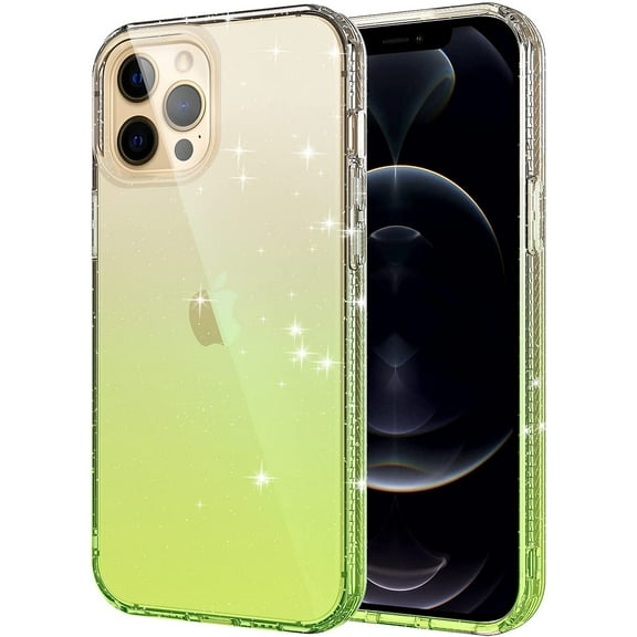 KIQ iPhone 13 Pro Max Case Glitter, TPU Womens Cell Phone Protective Case Cover (Clear/Green)