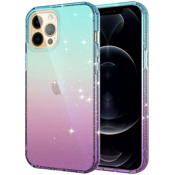 KIQ iPhone 13 Pro Max Case Glitter, TPU Womens Cell Phone Protective Case Cover (Light Blue/Purple)