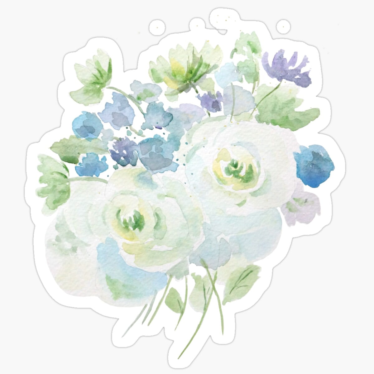 KIRA Abstract Green And Blue Flowers Glossy Sticker Birthday Gifts ...