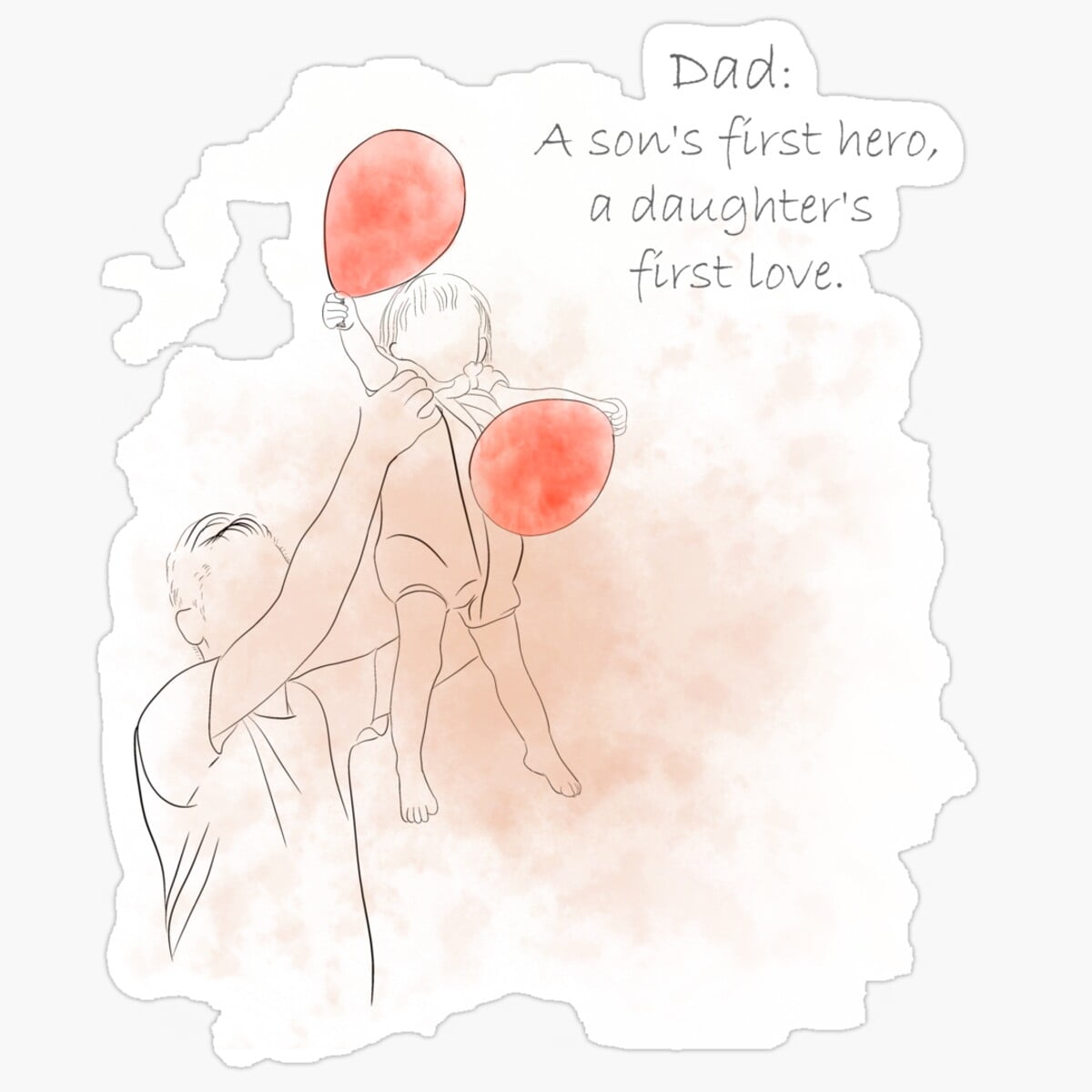 KIRA Daddy And His Child Line Drawing And Watercolor Glossy Sticker ...