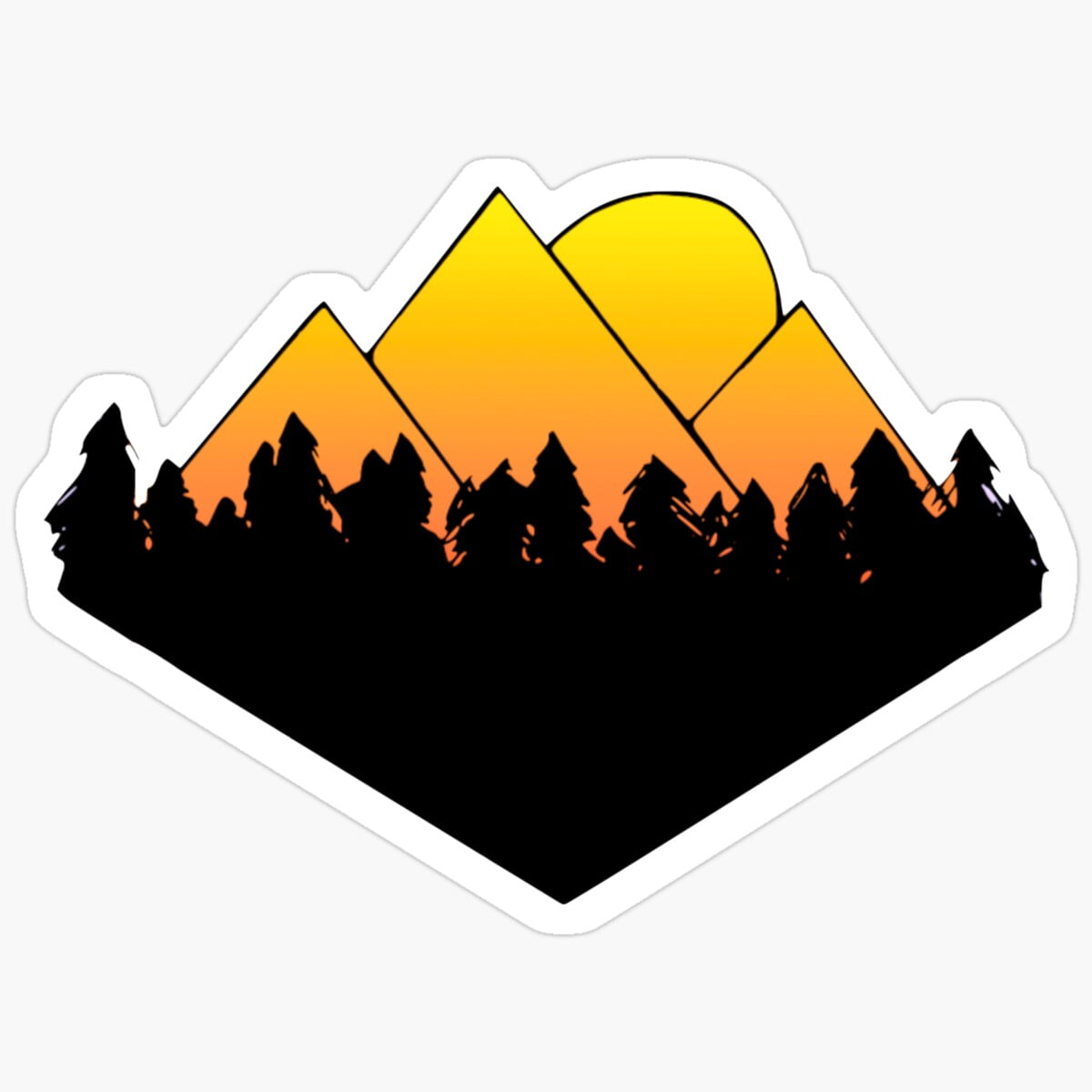 Sticker Hrizon KIRA Mountains And Trees Horizon Silhouette Yellow Gradient Sticker ...