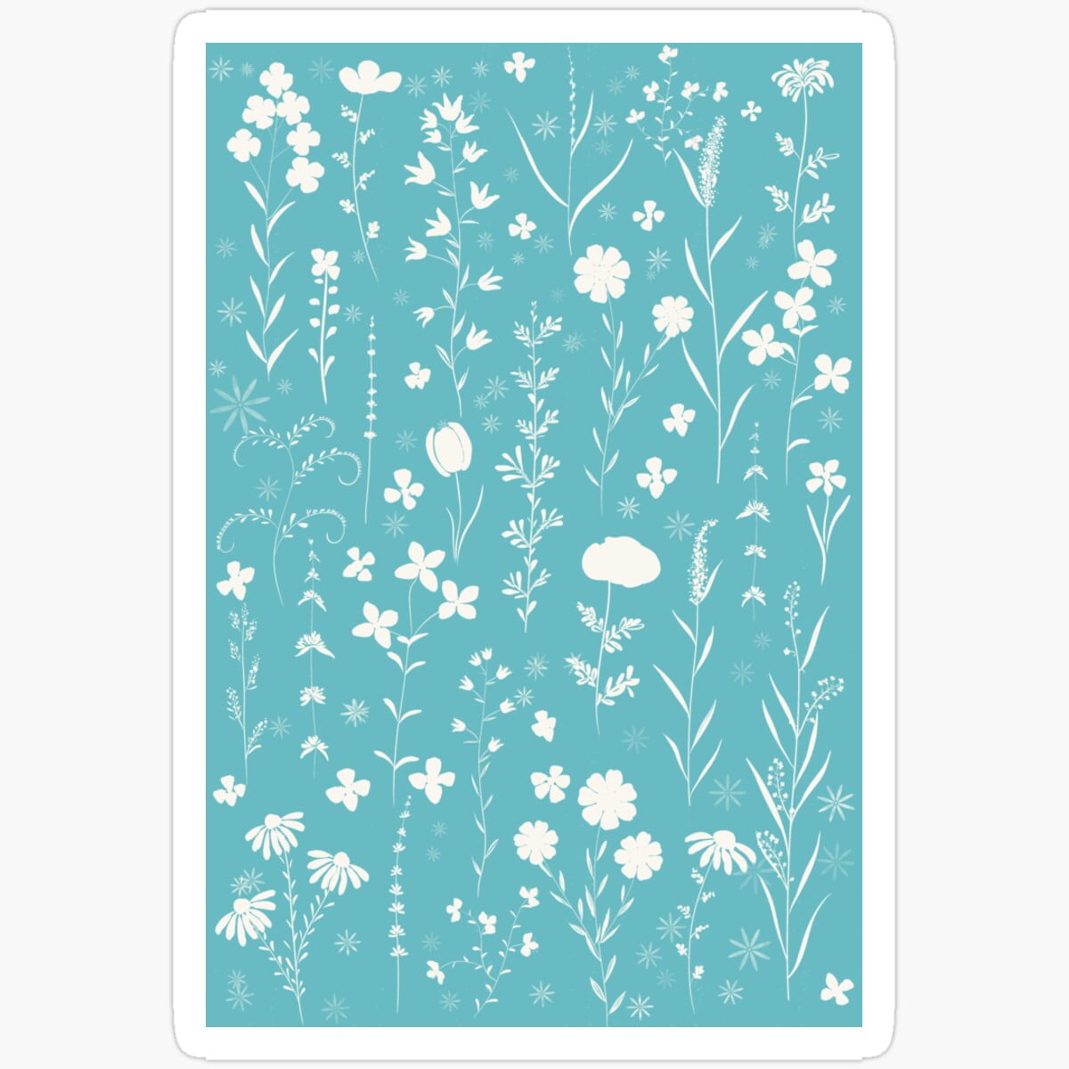 KIRA White Wildflowers In Turquoise Green Blue Sticker Birthday Gifts ...