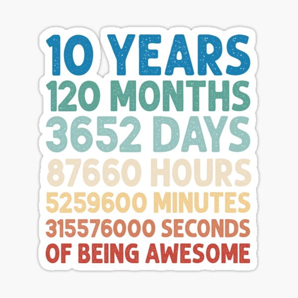 10th Month Sticker KIRAKIRA 10 Years Old 10th Birthday 120 Months Vintage Sticker ...