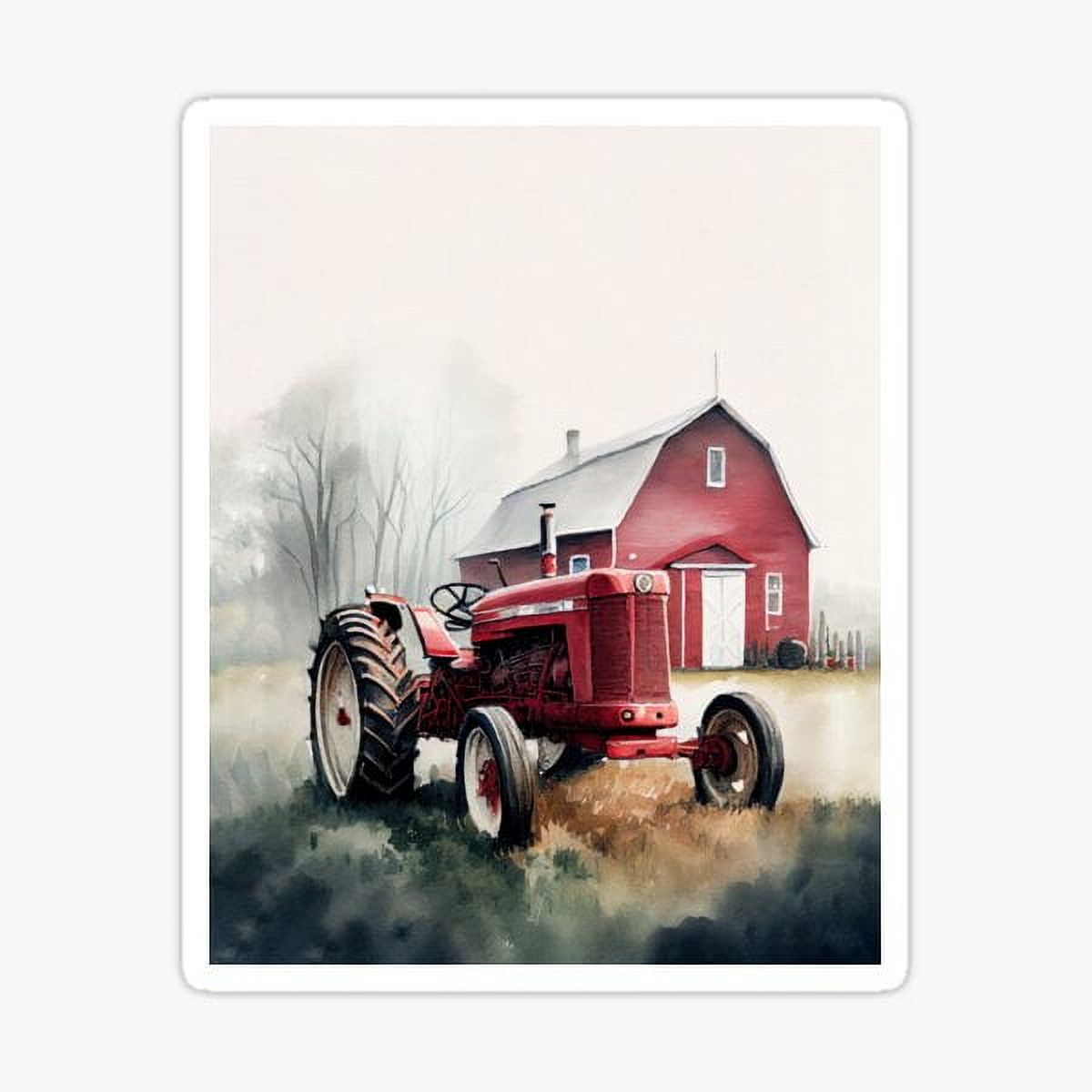 KIRAKIRA A Vintage Tractor Parked In Front Of A Red Barn Sticker ...