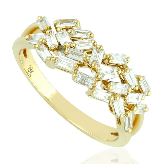 KIRAN FINE JEWEL Baguette CZ Diamond Band Ring Yellow Gold Plated 925 Sterling Silver Anniversary Women Gemstone Statement Jewelry Gift For Her