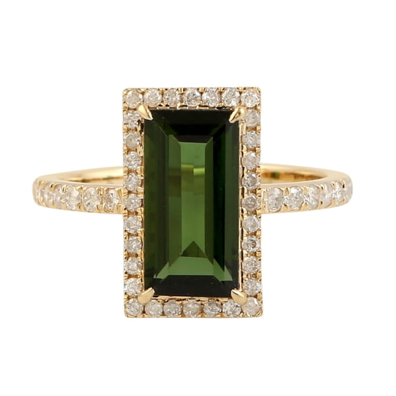 KIRAN FINE JEWEL Baguette Green Tourmaline CZ Diamond Cocktail Band Ring Yellow Gold Plated 925 Silver Wedding Gemstone Statement Jewelry