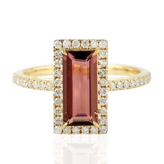 KIRAN FINE JEWEL Baguette Pink Tourmaline CZ Diamond Cocktail Band Ring 925 Sterling Silver Wedding Women Gemstone Statement Jewelry Gift For Her